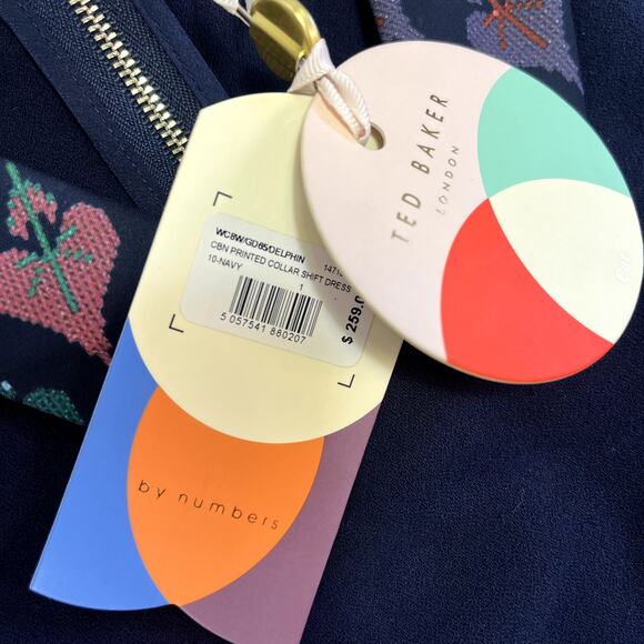 NWT Ted Baker Small Colour By Numbers Delphin Shift Dress Navy Print Collar - Picture 10 of 16